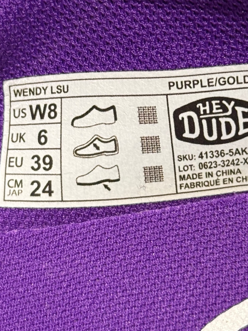 Hey Dude LSU Canvas Slip-Ons in Yellow and Purple - Picture 5 of 5